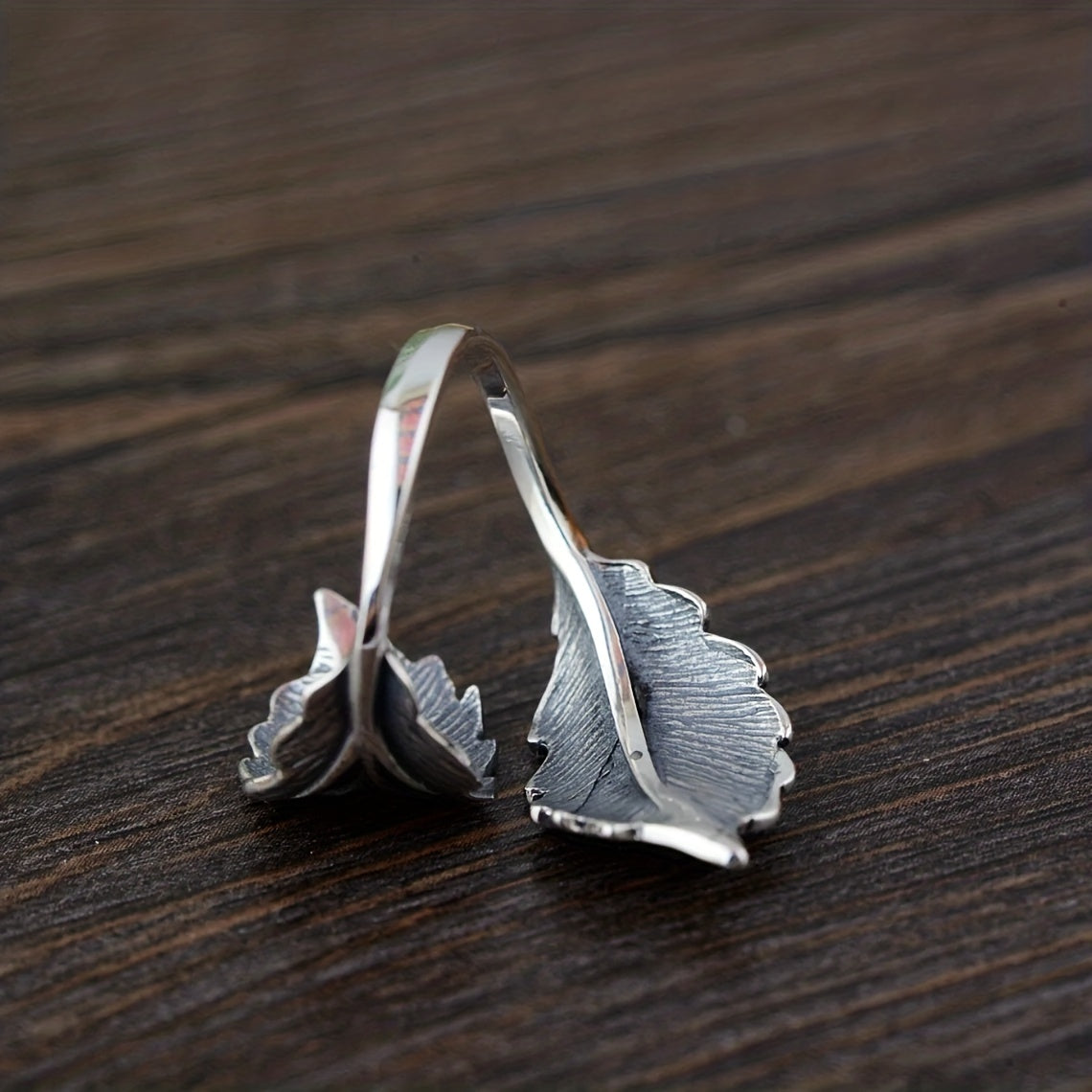 Vintage style silver plated creative leaf ring adjustable jewelry