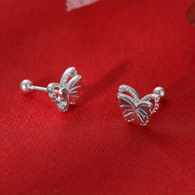 Silver butterfly earrings with S925 sterling silver stud earrings, hollow butterfly pattern, Women's fashion jewelry, earrings