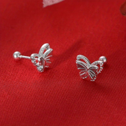 Silver butterfly earrings with S925 sterling silver stud earrings, hollow butterfly pattern, Women's fashion jewelry, earrings