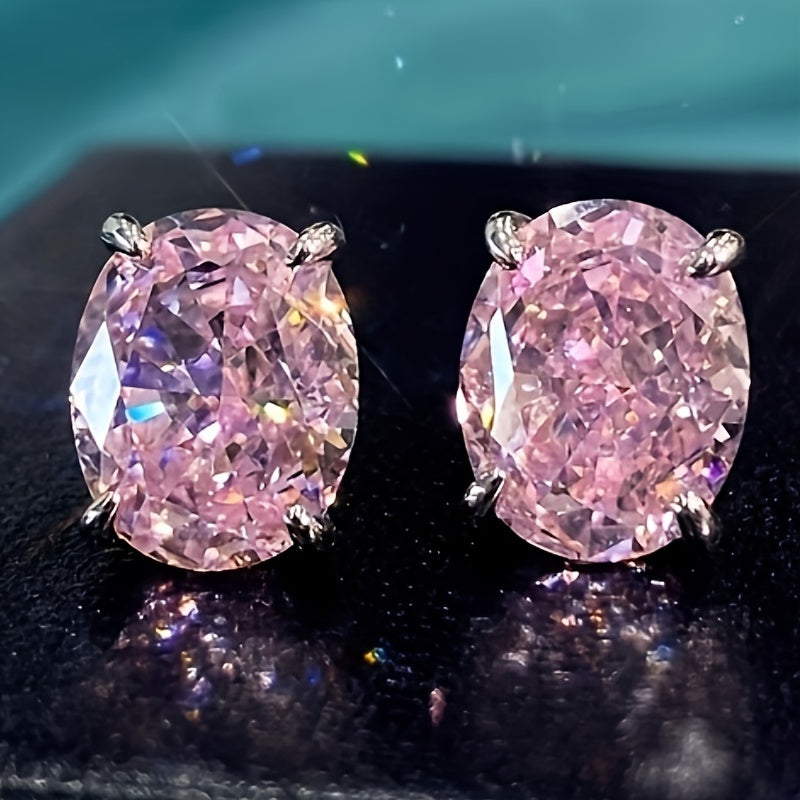 1 pair of simple oval design stud earrings, inlaid with cubic zirconia elegant luxury style women's daily party earrings