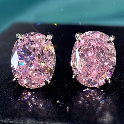 1 pair of simple oval design stud earrings, inlaid with cubic zirconia elegant luxury style women's daily party earrings