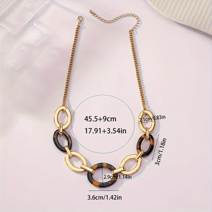 Elegant Vintage Bohemian Leopard Geometric Oval Necklace - Zinc Alloy for Casual Dress and Gifts