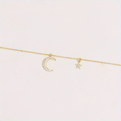 Delicate Zirconia Star Moon Pendant Collarbone Chain Women's Necklace Birthday Party Gift for Eid al-Fitr, Ramadan