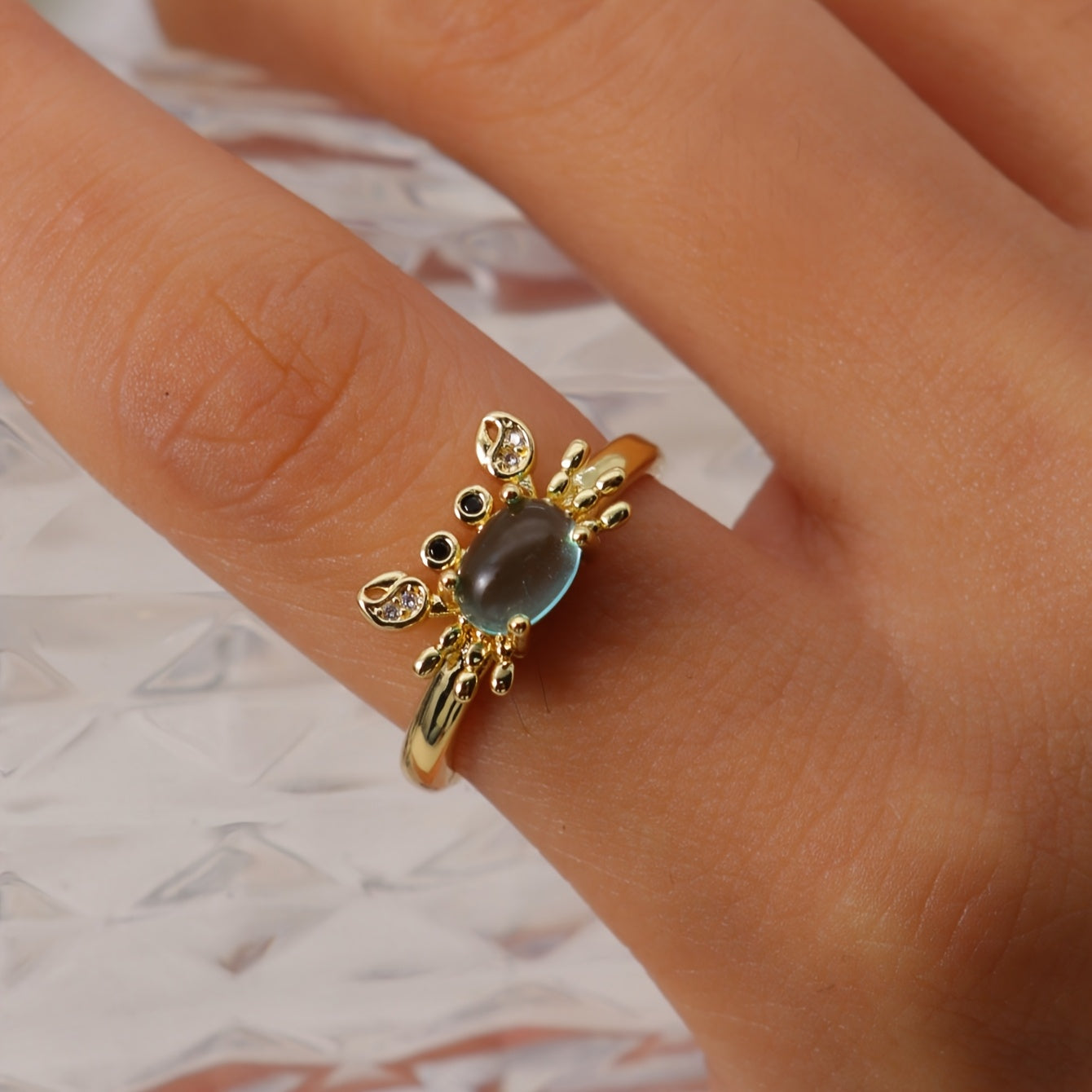 1 elegant adjustable mini crab ring, suitable for women, cute copper jewelry, suitable for daily and party occasions, ideal gift for friends