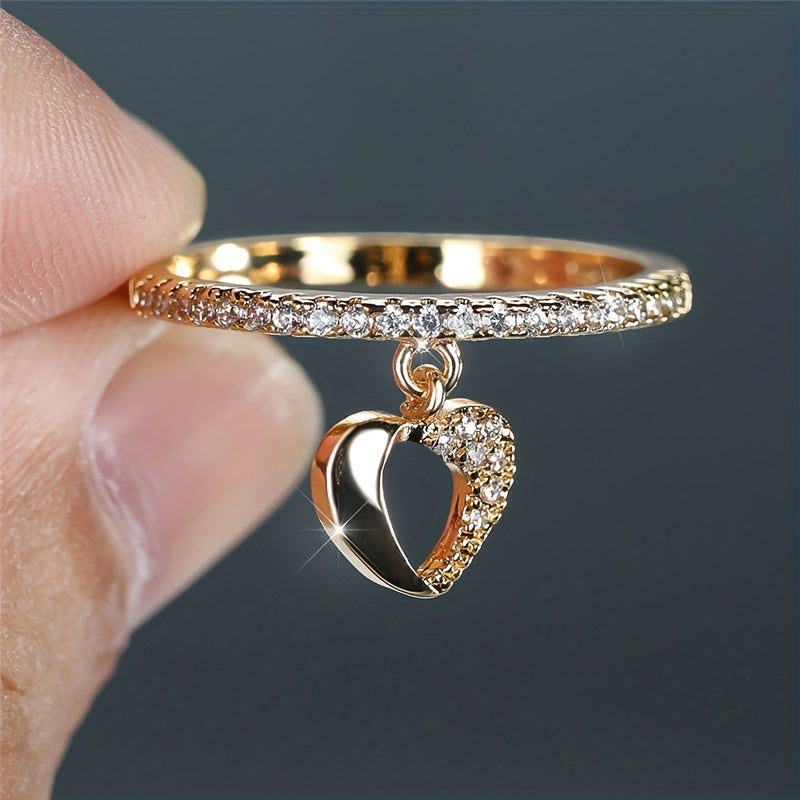 Bohemian style gold and silver engagement ring, charm zircon oxide wedding ring, women's cute women's hollow heart pendant.