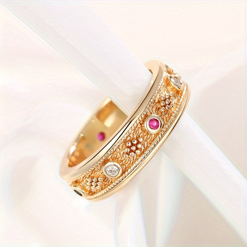 Retro-style broadband ring, colorful synthetic gemstone - suitable for daily and party wear, handmade in copper