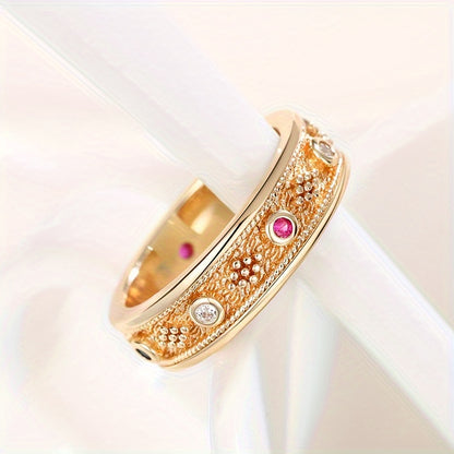 Retro-style broadband ring, colorful synthetic gemstone - suitable for daily and party wear, handmade in copper