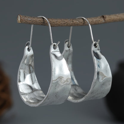 Large Silver Silver Hoop Earrings, Sledgehammer Hoop Earrings, Basket Earrings, Metal Craftsman Bohemian Jewelry