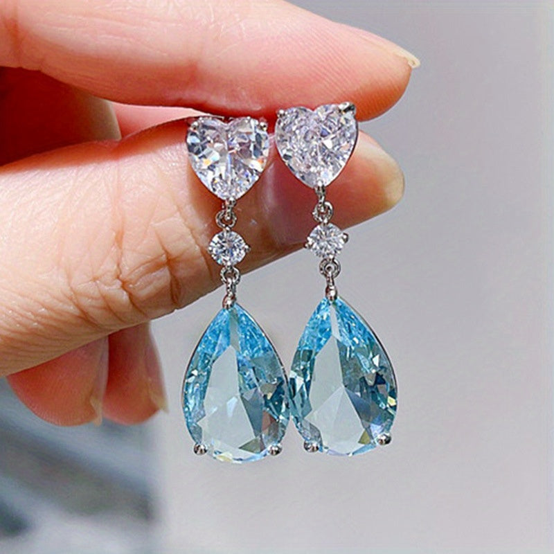 Heart and Drop Shapes Colorful Synthetic Gemstone Decorative Pendant Earrings Elegant Luxury Style Banquet Party Earrings