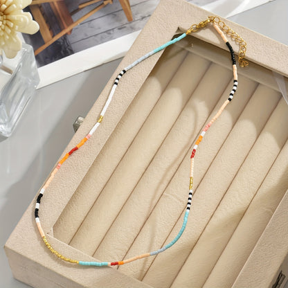 Bohemian handmade colorful bead necklace with stainless steel clasp - perfect for beach vacations and casual dresses