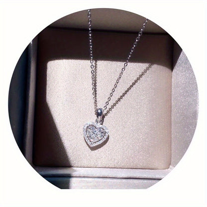 Silver Plated Romantic Bridal Wedding Clavicle Necklace, Ladies Gift Heart Pendant Necklace