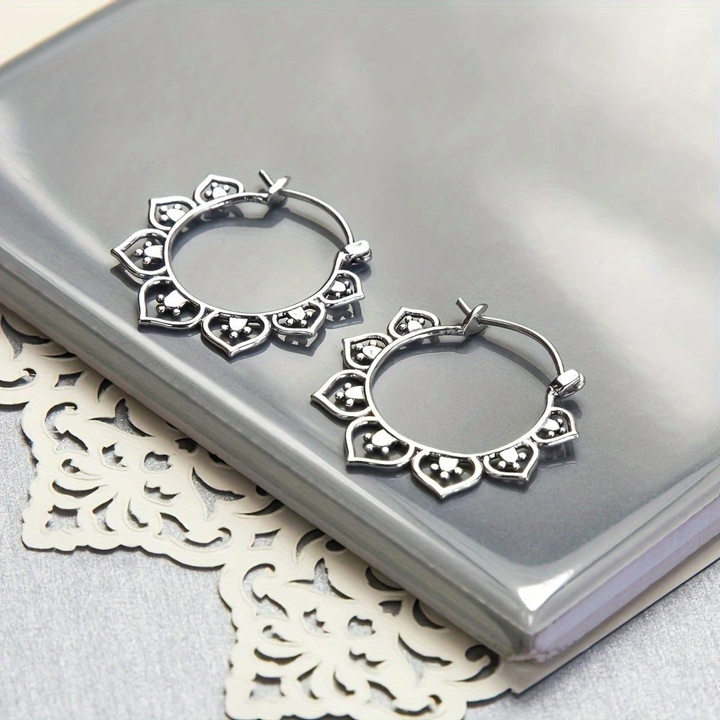 Retro-style ring earrings, jewelry lace round design, unique women's earrings