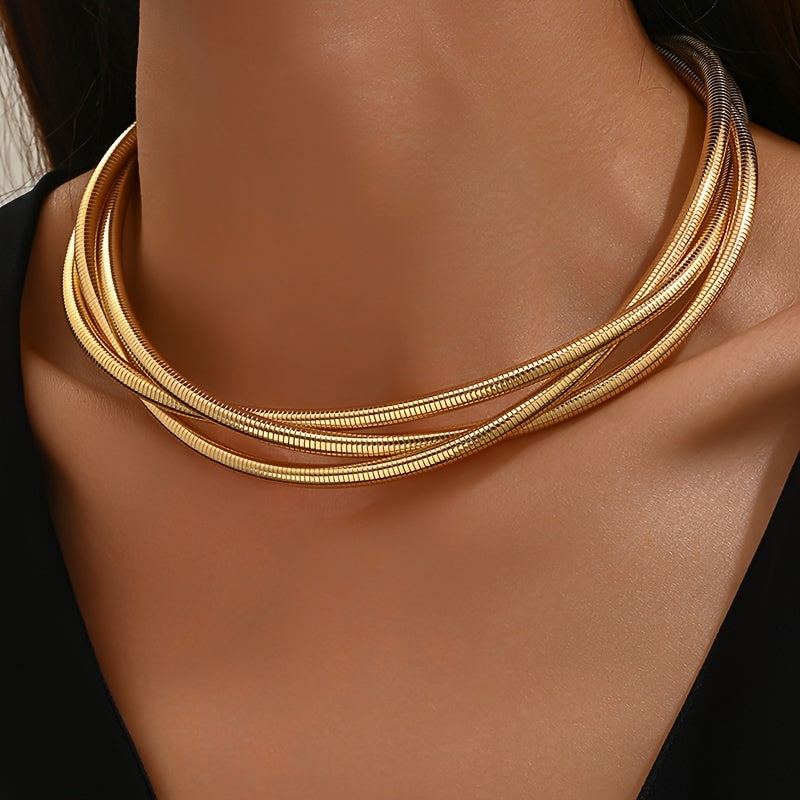 Three-strand alloy necklace plated with 14K gold - women's simple and sexy style, no mosaic, suitable for daily wear, suitable for all seasons