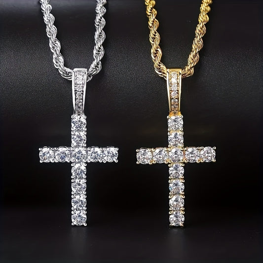Delicate zircon cross pendant necklace, women's and men's party daily wear sweater chain religious necklace