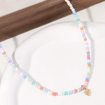 1pc Heart-shaped Pendant Necklace, Handmade Bohemian Beaded Collar for Music Festivals and Vacation Accessories, Versatile Jewelry for All Seasons - 1 Piece