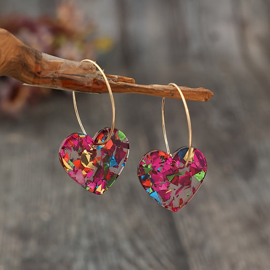 Classical style resin love pendant earrings - no plating, iron earrings, inlay material, preferred for Valentine's Day gifts