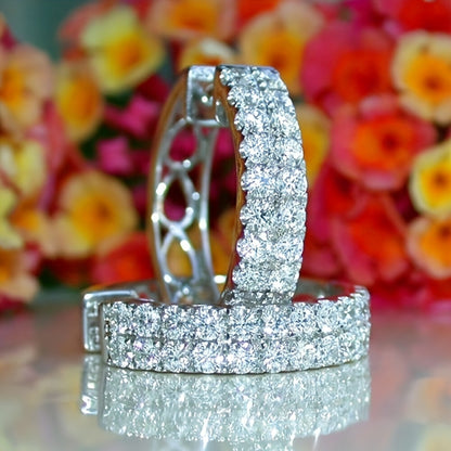 Ladies' Elegant Double Row Zirconia Round Earrings - Nickel-Free Copper, Perfect for Casual Attire and Parties