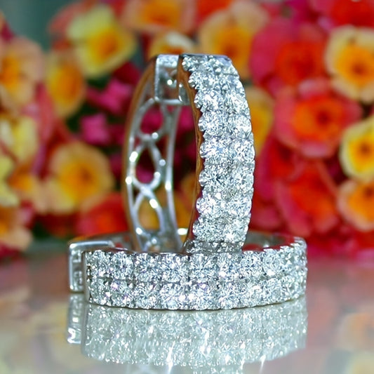 Ladies' Elegant Double Row Zirconia Round Earrings - Nickel-Free Copper, Perfect for Casual Attire and Parties