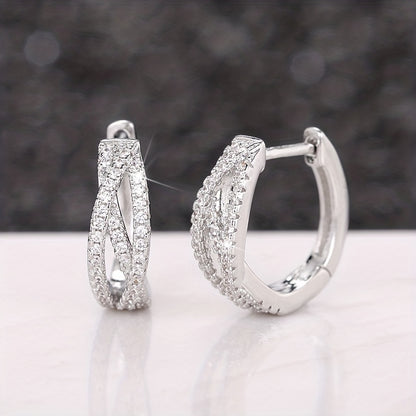 1 Pair Cross-twisted Interwoven 925 Silver-plated Zirconia Ring Earrings for Women's Everyday Casual Fashion Accessories