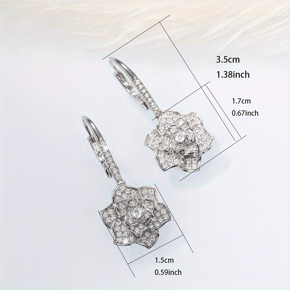 Flower-shaped hook earrings, sparkling zircon, suitable for women's daily leisure, gifts for exquisite jewelry lovers