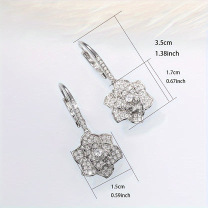 Flower-shaped hook earrings, sparkling zircon, suitable for women's daily leisure, gifts for exquisite jewelry lovers