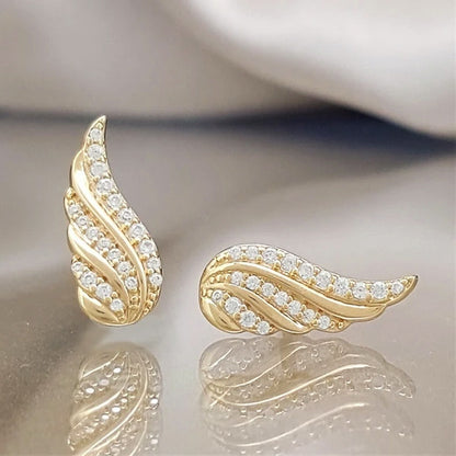 Cute Angel Wings 925 Silver Plated Zircon Stud Earrings, Ladies Elegant Accessories
