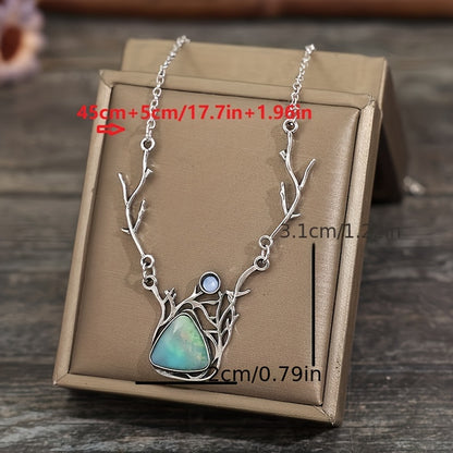 Simple Antlers Design Collarbone Chain Creative Triangle Colored Stone Hollow Pendant Necklace Christmas Ornament