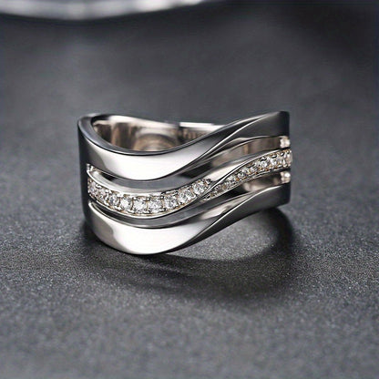 Ladies Bride Engagement Wedding Jewelry Silver Plated Band Ring
