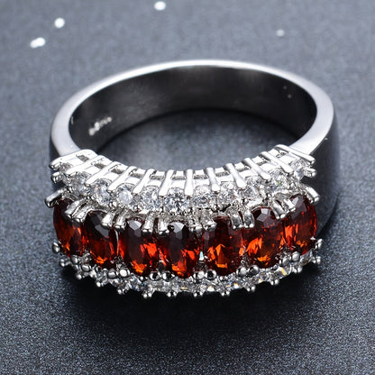 A Delicate Crystal Pomegranate Red Zircon Ladies Gift Luxury Dating Wedding Decorative Jewelry Single Ring Banquet Party Ring