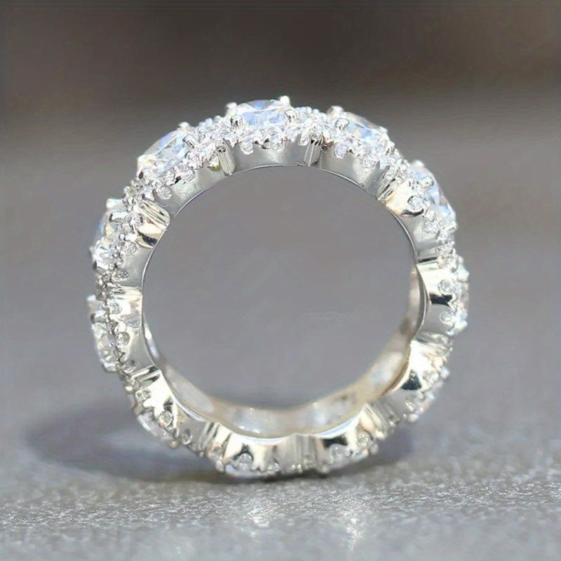 Luxury Promise Ring, Silver Plated with Sparkling Zirconia, Engagement Wedding Jewelry, Perfect for Bridal Dinner Cocktail Party Decor