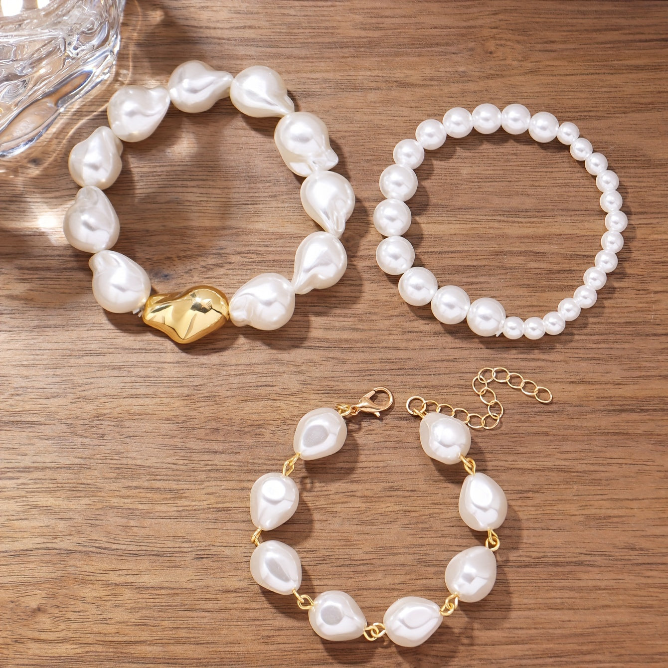 Three-piece statement style retro irregular fake pearl beaded bracelet set Women's party banquet accessories
