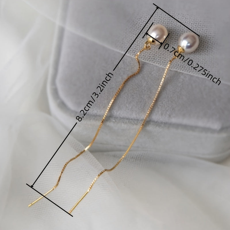 Ladies Elegant Simple Pendant Earrings, Synthetic Pearl June Birthstone, Copper Nickel Free Plating, French Earrings, Imitation Pearl Pendant, Wedding Party Jewelry, Carnival Accessories, All Season - 1 Pair