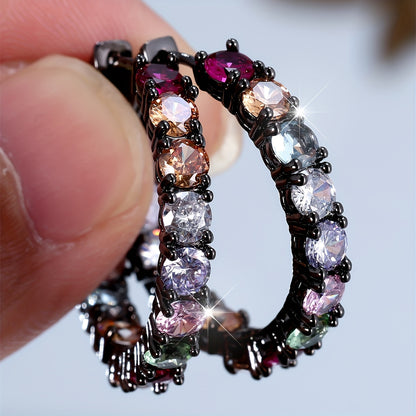 A pair of elegant bohemian rainbow full-ring earrings, suitable for women, with synthetic cubic Zirconia and copper bottom, suitable for parties and weddings, worn year-round.