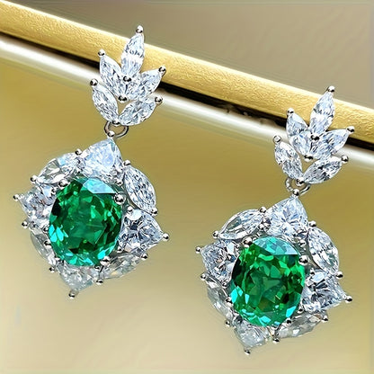 1 Pair of Elegant Ladies Hanging Earrings - Retro Style Synthetic Emerald and Diamond Embellishment, Nickel-Free Copper, Perfect for Parties and Casual Attire, Special Occasion Earrings | Luxury Style | Synthetic Emerald Earrings, Novel Earrings