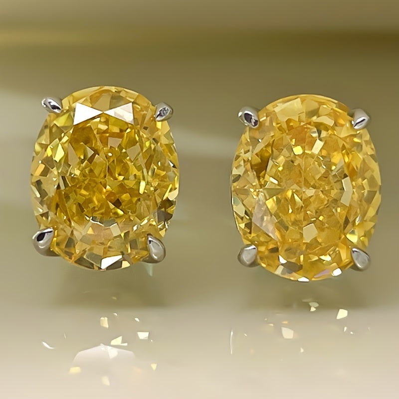 1 pair of simple oval design stud earrings, inlaid with cubic zirconia elegant luxury style women's daily party earrings