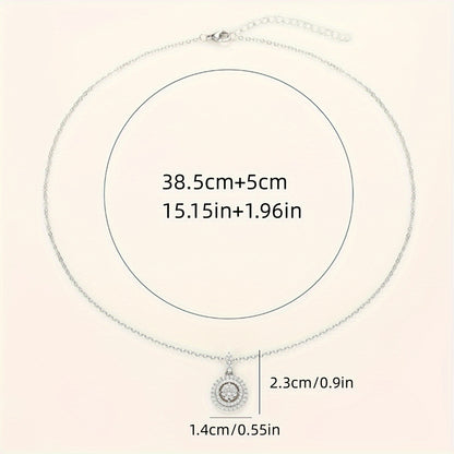 Shiny Round Zirconia Pendant Necklace, Silver Plating, Birthstone, Luxury Jewelry, Engagement, Wedding Party Gifts, Ladies and Girls