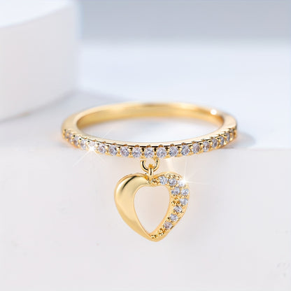 Bohemian style gold and silver engagement ring, charm zircon oxide wedding ring, women's cute women's hollow heart pendant.