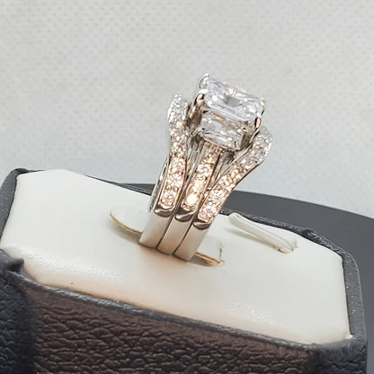 Bohemian Luxury Bridal Ring Set, 3 Stylish Zirconia Engagement Wedding Band, Unplated, Copper, Perfect for Parties and Wedding Occasions - A Gift for Her