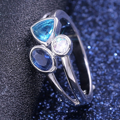 Ladies Cocktail Banquet Jewelry Gift, Elegant Tricolor Irregular Gemstone Double Ring