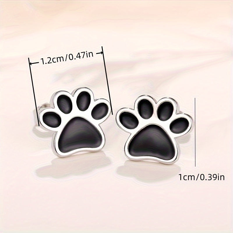 Simple and cute silver-plated animal dog cat footprint stud earrings women's personality accessories
