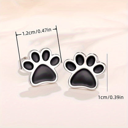 Simple and cute silver-plated animal dog cat footprint stud earrings women's personality accessories