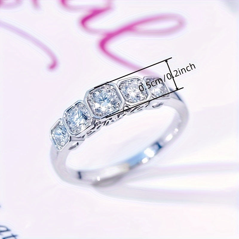 Elegant Single Row Sparkling Zirconia Ladies Engagement Ring - Stylish and minimalist with April Birthstone, made of copper, perfect for marriage proposals and everyday wear