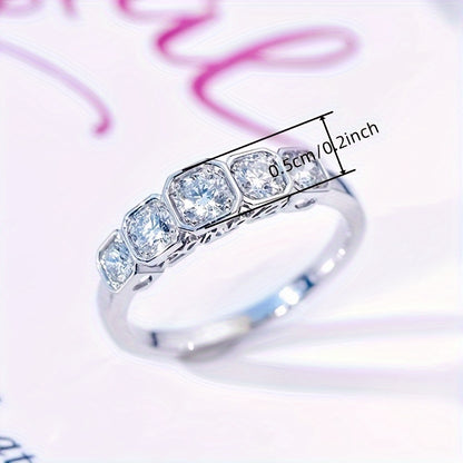 Elegant Single Row Sparkling Zirconia Ladies Engagement Ring - Stylish and minimalist with April Birthstone, made of copper, perfect for marriage proposals and everyday wear