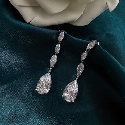 Teardrop White Rhinestone Pendant 925 Silver Plated Pendant Earrings Women's Bridal Wedding Party Fashion Accessories