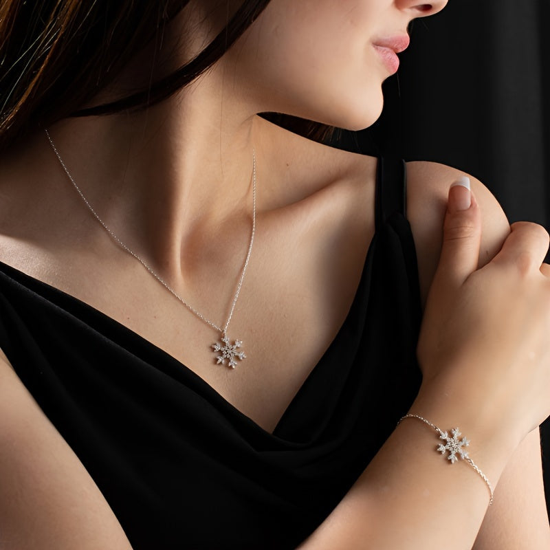 Elegant Snowflake Pendant Necklace with Sparkling Cubic Zirconia - Perfect for Christmas and Party, April Birthstone, Classic Sparkle Style