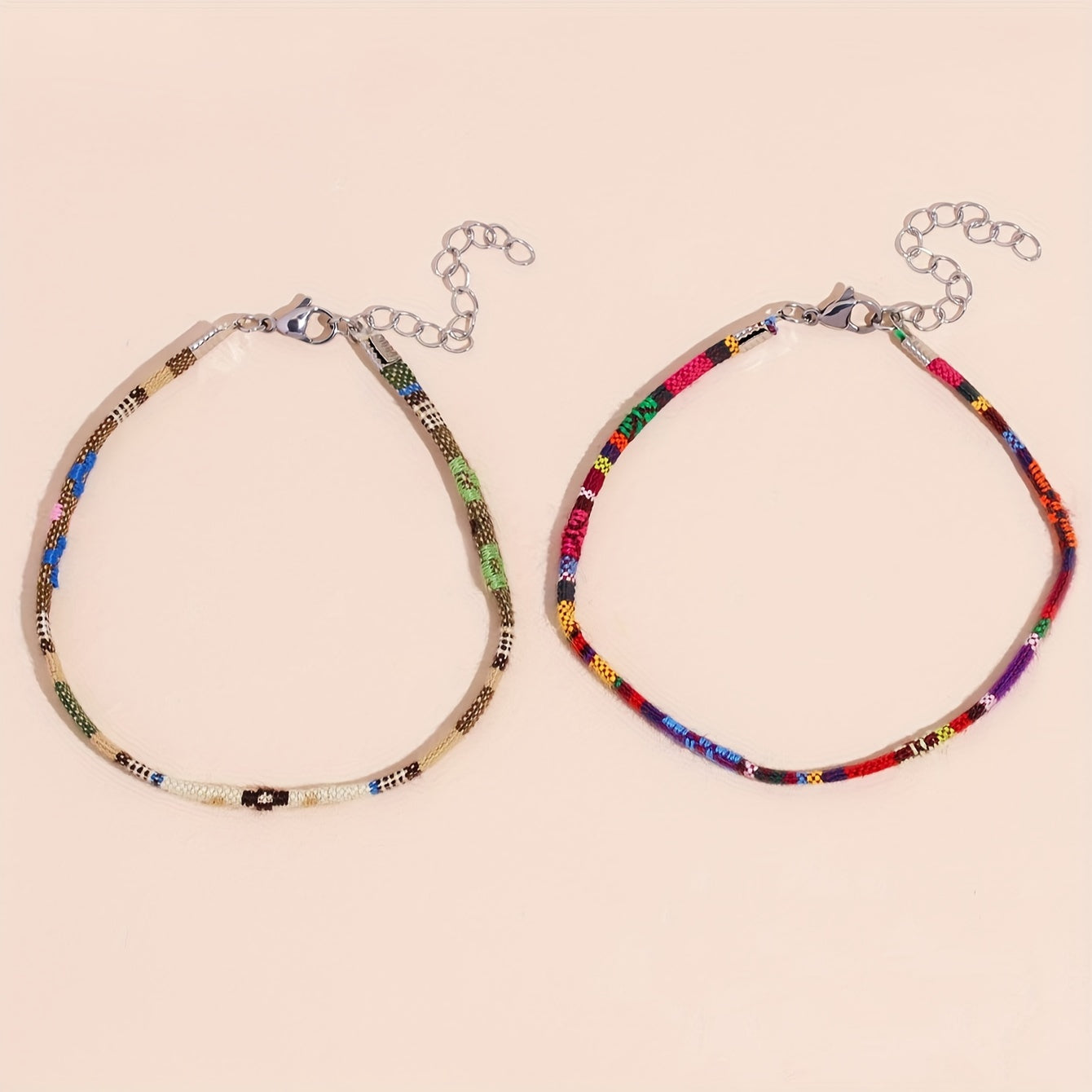Bohemian hand-colored woven anklet set, Women's 2-piece set, suitable for beach vacation party feet