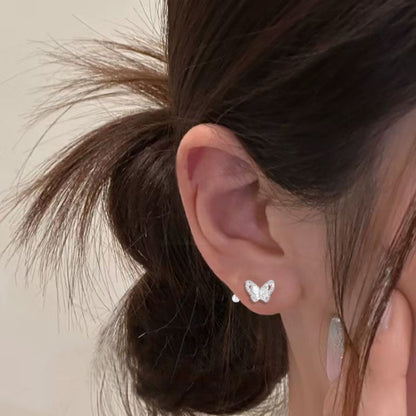 Silver butterfly earrings with S925 sterling silver stud earrings, hollow butterfly pattern, Women's fashion jewelry, earrings