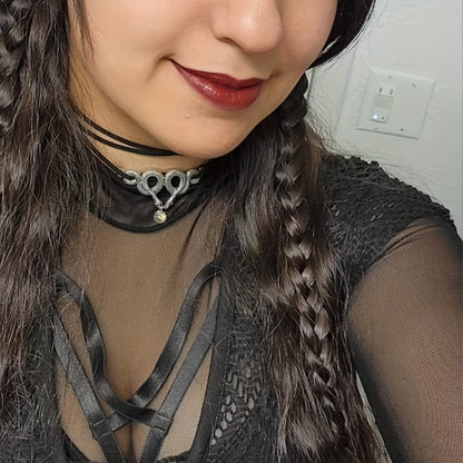 Double Snake Moonstone Necklace Short Velvet with Clavicle Chain