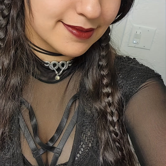 Double Snake Moonstone Necklace Short Velvet with Clavicle Chain