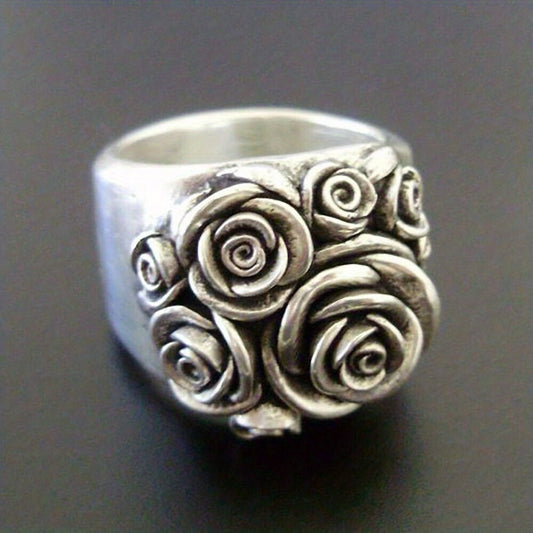Vintage Antique Silver Plated Rose Ring Party Jewelry Flower Ring Ladies Ring Vintage Style Ornaments